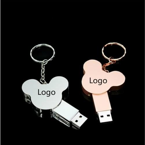 Metal mouse head cute usb flash Custom Logo memory stick mini computer gift 8gb 16gb pendrive 32g/64g Pen drive keychain