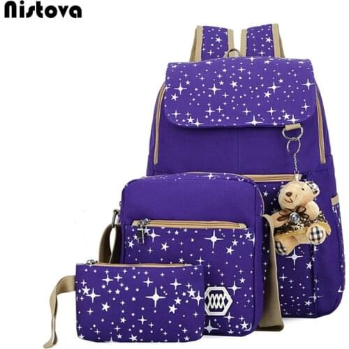 Fashion Composite Bag Preppy Style Backpacks For Teenage Girls High Quality Canvas School Bags Cute Bear 3 Set Backpack Female