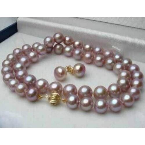 Fashion jewelry Free Shipping 8-9MM Natural Purple Akoya Cultured Pearl Necklace 18'' + Earring Set Fashion Wedding Party Jewel