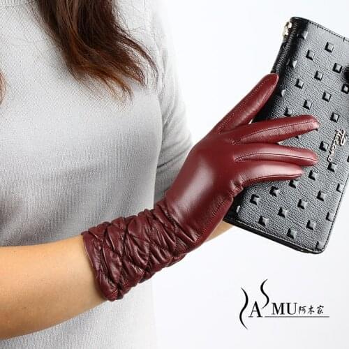 Fashion Women Winter Warm Driving sheepskin ladies Leather Gloves Plus Velvet Warm Mittens Autumn Long Gloves Free Shipping