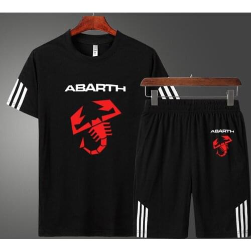 2021Casual Mens T-shirt Abarth Car Logo Printing Summer Casual Cotton High Quality Mens short sleeve + shorts two-piece suit