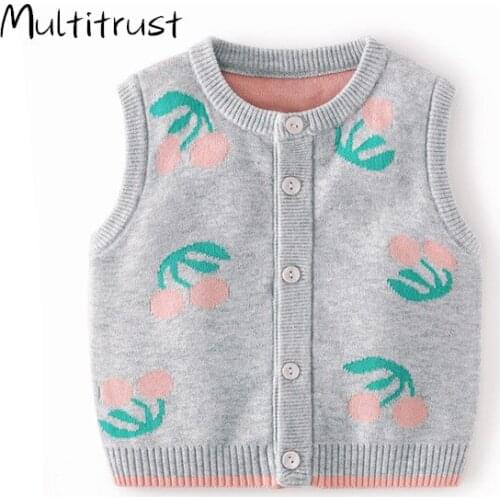 New Girls Vest Cartoon Fruit Print Sleeveless Knit Sweater Kids Clothing Newborn Baby Kids Waistcoat Autumn Boys Jacket Vest