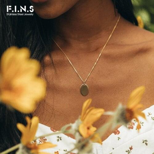 F.I.N.S Stainless Steel Choker Necklace Geometric Oval Pendant Gold Color Clavicle Chain Necklaces on Neck Women Jewelry gift
