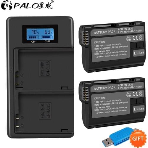 PALO 2500mAh 7.0V EN-EL15 ENEL15 EN EL15 Camera Battery For Nikon DSLR D600 D610 D800 D800E D810 D7000 D7100 D7200 L15