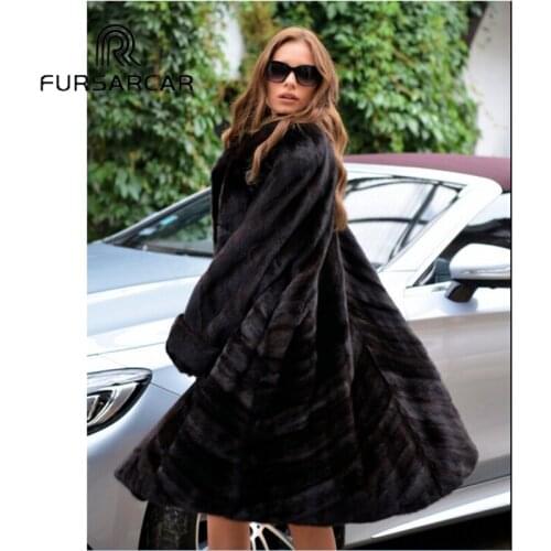 FURSARCAR Luxury New Natural Mink Fur Coat Women With Turn-down Collar High Street Winter Genuine Leather Mink Fur Female Coat