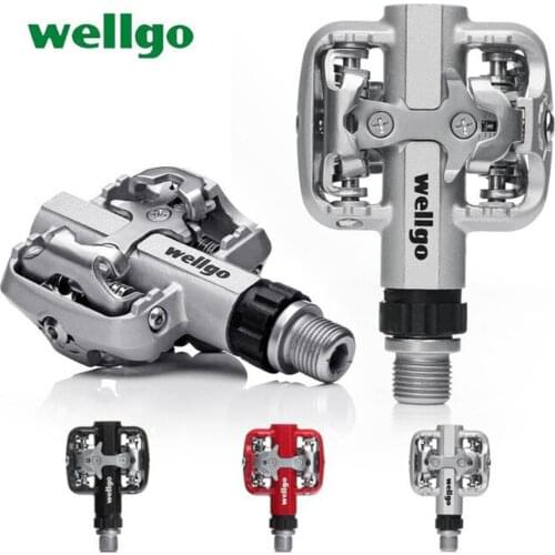 Wellgo WM001 Aluminum Alloy Pedal For Mountain Bike Sealed Bearing Ultralight SPD Compatible Bicycle Self-Holding Pedals Red