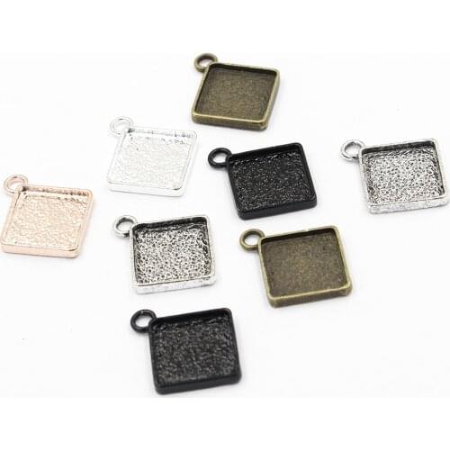 Fit 12mm Square Pattern Glass Cabochons Pendant Charm Base Blank Setting Bezel For DIY Making accessories Gift 20pcs K06261