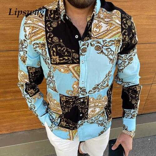 Casual Mens Slim Turn-down Collar Shirt Fashion Long Sleeve Button Cardigan Tops Men Autumn Vintage Patchwork Shirts Streetwear