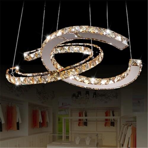 Modern Chrome Chandelier Crystals Diamond Ring LED Lamp Stainless Steel Hanging Light Fixtures Adjustable Cristal LED Lustre