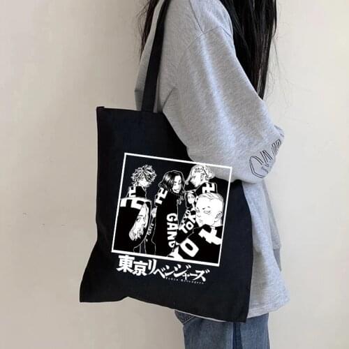 Manga Tokyo Revengers Shopping Bag Graphic Tote Gothic Shopper Bag Women Canvas Shoulder Bag Female Ulzzang Eco Large-capacity
