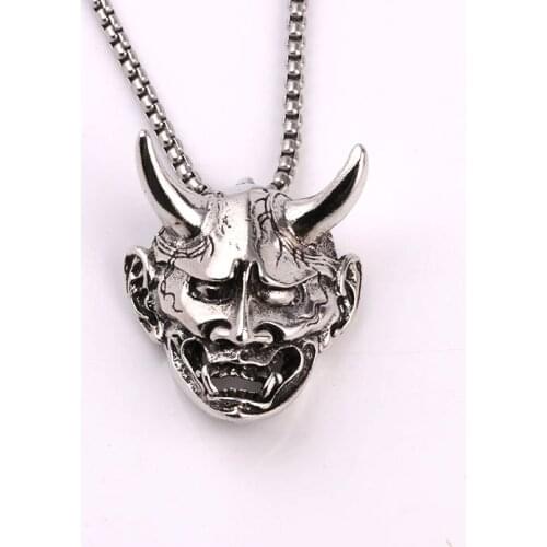 Vintage Ghost Skull Pendant Necklace Motorcycle Party Punk Style Biker Mask Skull Prajna Necklace Ox Horn Necklace Men Jewelry