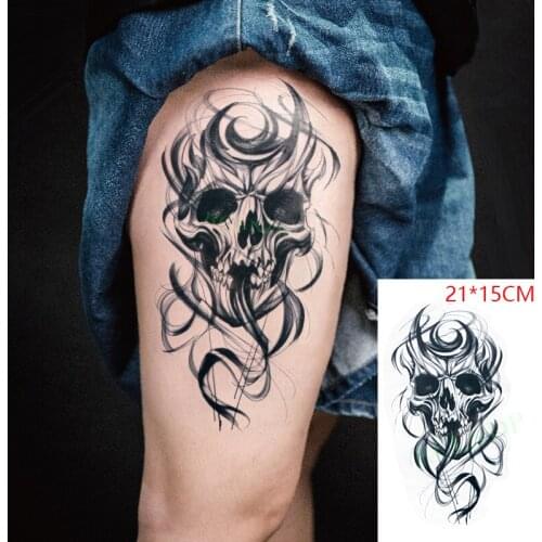 Waterproof Temporary Tattoo Sticker Skull Smoke Big Size Black Flash Tatoo Fake Arm Back Leg Body Art Tatto for Men Women
