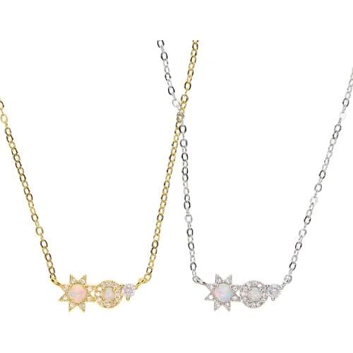 Fashion jewelry micro pave cz opal accent stone beautiful girl sun flower necklace Sun flower opal gold pendants necklace