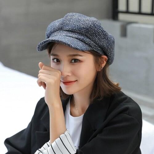 Woman Newsboy Cap Plaid Felt Hat Casual Vintage Short Brim Winter Autumn Classical Woman Fashion Stylish Hat