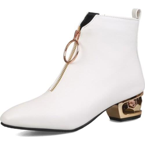 Big Size 11 12 13 14 15 16 17 Ladys square top middle heel heel and ankle boot fashion boot front zipper side zipper