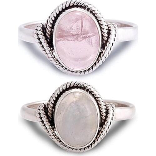 Women Inlaid Rose Quartzs Natural Furong Stone Ring Pink White Crystal Vintage Rings Romantic Wedding Jewelry Gift
