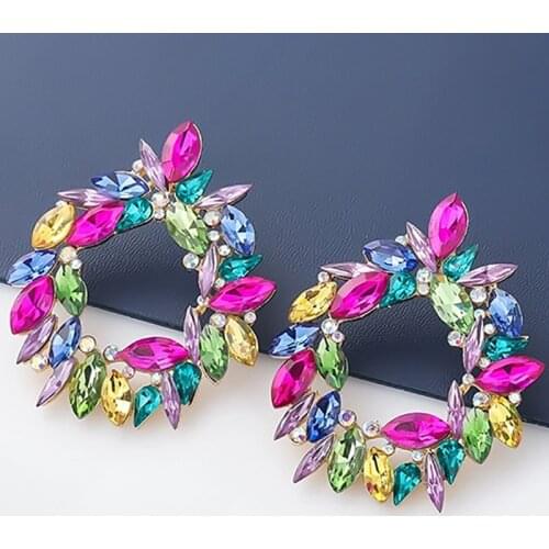 ZHINI Korean Statement Crystal Drop Earrings For Women Punk Geometric Circle Dangle Earring Wedding Jewelry Gift pendientes