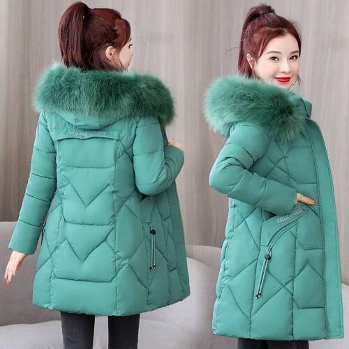 Winter Parkas Jackets 2021 Womens Coats Fashion Fur Collar Hooded Thick Loose Long Winter Warm Cotton Padded Jacket 4XL X674