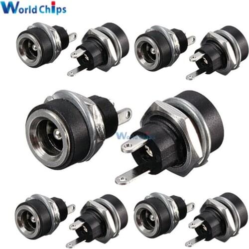 10Pcs 3A 12v For DC Power Supply Jack Socket Female Panel Mount Connector 5.5mm 2.1mm Plug Adapter 2 Terminal Types 5.5*2.1