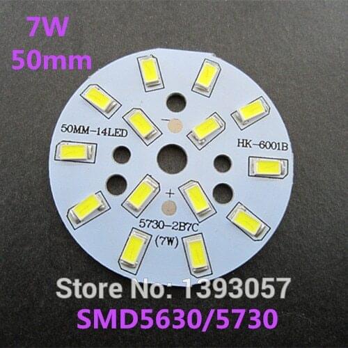 10 pcs/lot 7W 50mm 5630/ 5730 SMD Super Brightness LED Lamp Panel Pre-soldered LEDs Aluminum Plate For Ceiling PCB