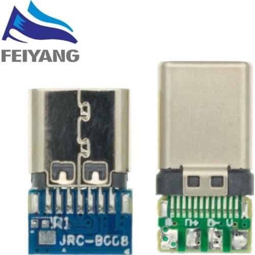 10pcs USB 3.1 Type C Connector 24 Pins Male/Female Socket Receptacle Adapter to Solder Wire & Cable 24 Pins Support PCB Board