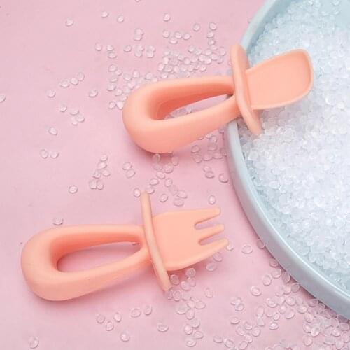 2Pcs/Set Spoon Non-slip Easy Grip Soft Baby Training Spoon Fork Set for Kids Infant Food Spoons Baby Gadgets Tableware
