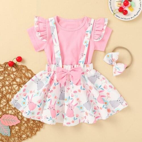 40# Flower Dresses Toddler Kids Baby Girls T Shirt Tops+easter Rabbit Floral Bow Suspender Pour Filles Платье Для Девочки Платья