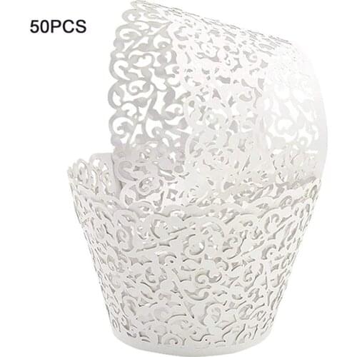 50pcs Laser Cut Cupcake Wrappers Decor Birthday Cupcake Wrapper Wedding Party Decoration Baby Shower Handmade Cake Decoration