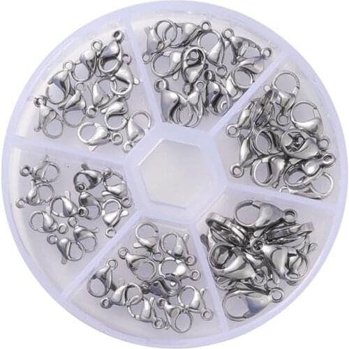 60pcs/box 304 Stainless Steel Lobster Claw Clasps Hook Golden Stainless Steel Color Mix Size 9~15x6~9x3~4mm, Hole: 1.2~1.6mm