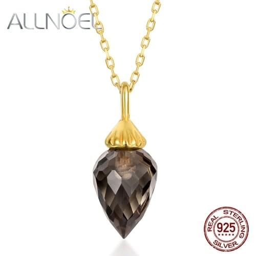 ALLNOEL 925 Sterling Silver Necklace for Women100% Natural Smoky Quartz Gem Diamond Necklace Real Gold Wedding Boutique Jewelry