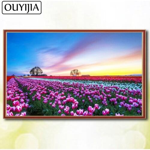 Flowers DIY 5D Diamond Painting Full Square Diamond Scenery Tree OUYIJIA Tulips Mosaic Embroidery Painting Picture Of Rhinestone