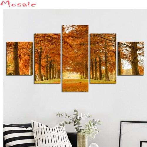 Tree Diamond painting Cross Stitch,Diamond Embroidery autumn,Party gift,Mosaic diamond,natural scenery sticker,room Decor 5pcs
