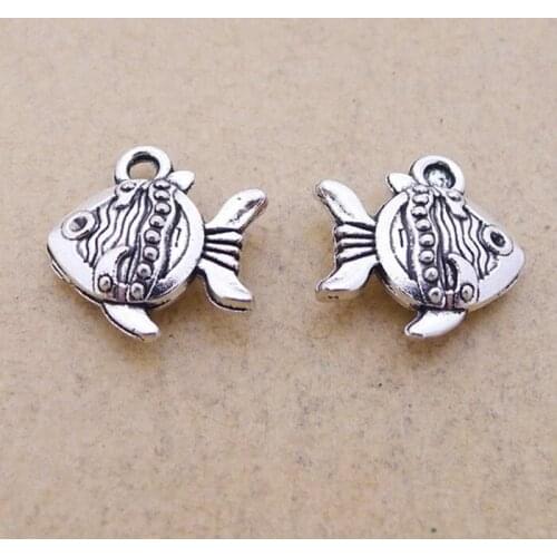 Free Ship 200 pcs Antique silver fish charms pendant 15x15mm