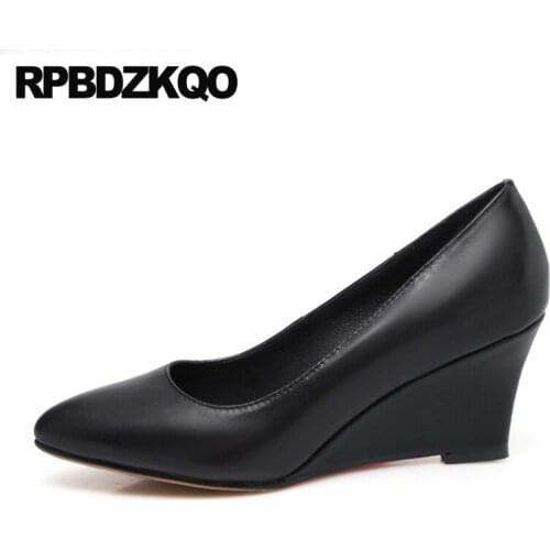 Beige size 4 34 luxury casual 3 inch slip on fashion designer 2019 pumps pointed toe pink ladies high heels shoes black wedge