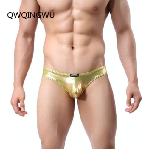Sexy Men Briefs Imitation Leather Sexy Underwear Briefs Low Waist Underpants Men Briefs Wetlook Fabrics Cozy Men Bikini Briefs