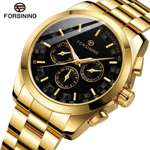 FORSINING Men Automatic Mechanical Watch Fashion Self-Wind Watches Mens Luxury Business Wristwatch with Date and Week Display