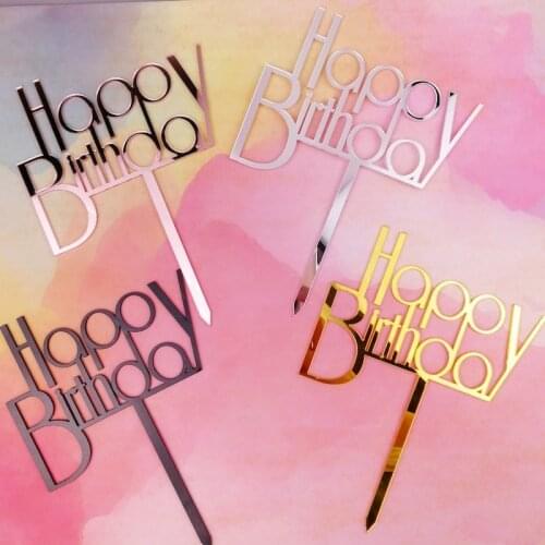Gold Silver Happy Birthday Cake Topper Acrylic Classic Birthday Cupcake Topper for Baby Shower Birthday Party Cake Decorations