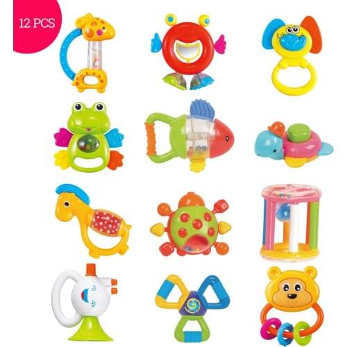 Baby Toys Plastic Hand Jingle Shaking Bell Lovely Hand Shake Bell Ring 12PCS Baby Rattles Toys Newborn 0-12 Months Teether Toys
