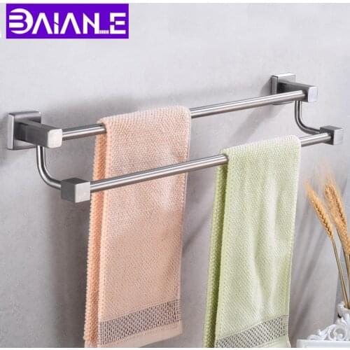 Double Bathroom Towel Holder Stainless Steel Towel Hanger Rack Wall Mounted Corner Clothes Rail Towel Bar Restroom Accessories