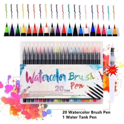 20/24/48 Color Watercolor Markers for Drawing Felt-Tip Pens Set for Children Water Coloring Brush Pen for Lettering Art Supplies