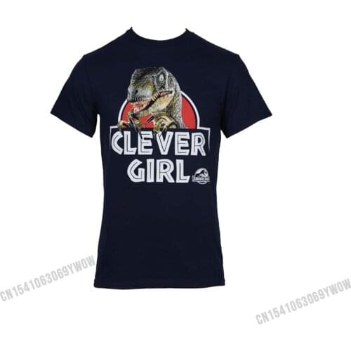 Jurassic Park Clever Girl Velociraptor T-Shirt Navy Custom T Shirt Fashion Tees Cotton Men Printed