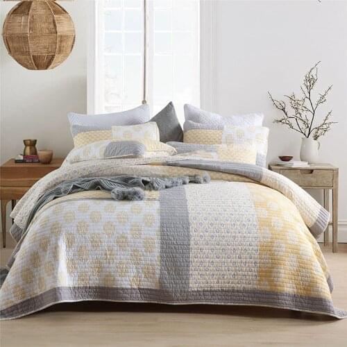 GXC Bedspreads Quilt Set 3pcs Cotton Quilts For Double Bed Patchwork Coverlet Bed Cover Pillowcase Queen Size Blanket
