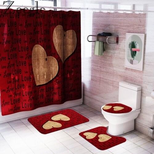 Modern Style Bath Mat and Waterproof Shower Curtain Set Absorbent Toilet Pedestal Rug Bathroom Shower Mat Toilet Seat Cover Mat