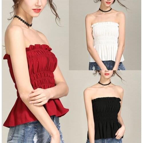 Summer Solid Color Crop Tops Off Shoulder Strapless Stretch Ladies Tank Tops Summer Sexy Clothes For Female 2019