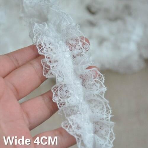4CM Wide White Black Double Layers Lace Pleated Fabric 3D Embroidery Collar Trim Dress Cloth Folded Sewing Guipure Lace Supplies