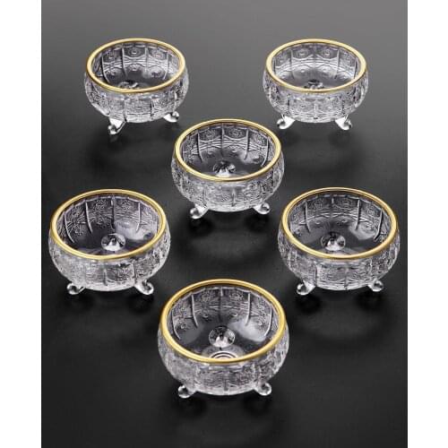 Queens Kitchen 6 Pieces Crystal Gilded Glass 3-Legged Luxury Turkish Delight-Snack Bowl