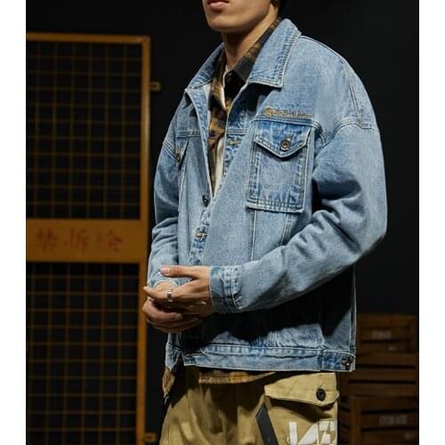 Spring And Autumn New Casual Long-Sleeve Lapel Harajuku Jacket Button Denim Jacket Fashion Pocket Mens Autumn Denim Jacket 3XL