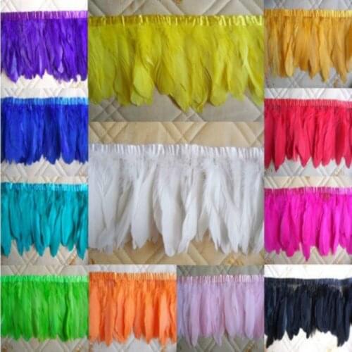 Hot Selling 10 Colors for Choosing Goose feather trims 1 meter/lot Dyed geese feather ribbons 15-20cm Duck feather fringes