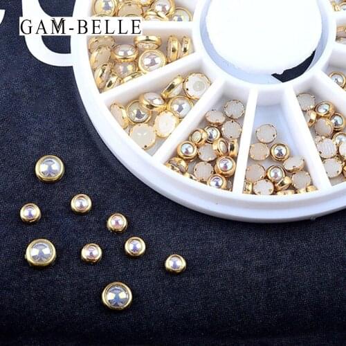 GAM-BELLE 1 Box Metal Edge Nail Glitter Beads Pearls Nail Art Decorations Beige Nail Art Rhinestones Gems Decals Manicure Tool