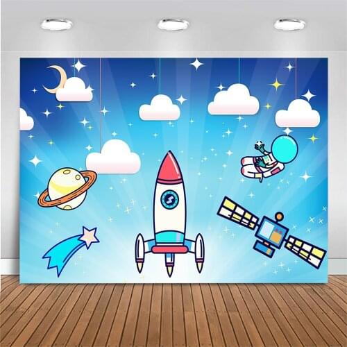 Mocsicka Space Theme Backdrop Photography Astronaut Kid Boy Birthday Party Background Decoration Photo Studio Rocket White Cloud